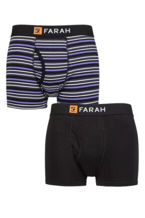 Mens 2 Pack Farah Plain and Striped Cotton Classic Keyhole Trunks