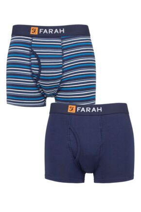 Mens 2 Pack Farah Plain and Striped Cotton Classic Keyhole Trunks