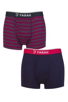 Mens 2 Pair Farah Plain and Stripe Bamboo Keyhole Trunks