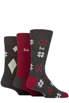 Mens Pringle 3 Pair Christmas Patterned Cotton Socks