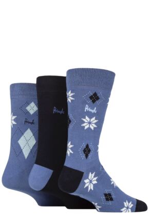 Mens Pringle 3 Pair Christmas Patterned Cotton Socks