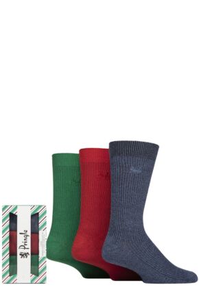 Mens 3 Pair Pringle Bamboo Leisure Socks in Candy Cane Gift Box