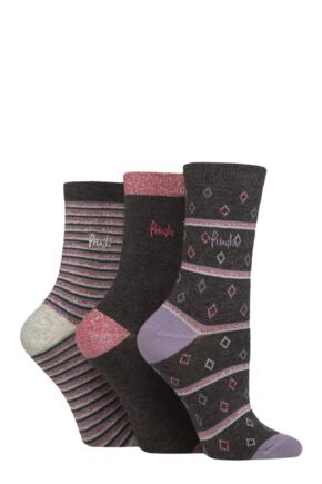 Women's 3 Pair Pringle Christmas Patterned Cotton Socks with Gift Tag