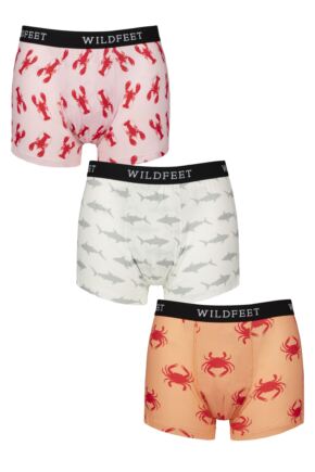 Mens 3 Pack SOCKSHOP Wildfeet Patterned Trunks Lobster / Shark / Crab S