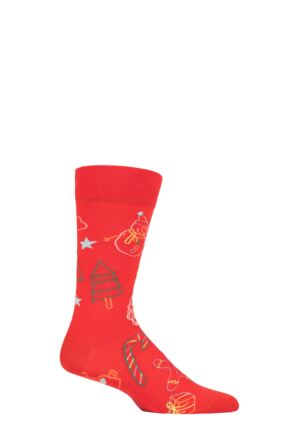 Mens and Women's 1 Pair Happy Socks Ho Ho Ho Socks Red 4-7 Unisex