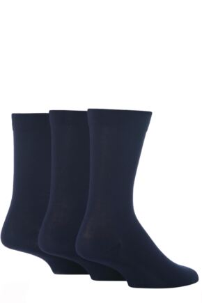 Mens 3 Pair SOCKSHOP Comfort Cuff Plain Gentle Bamboo Socks with Smooth Toe Seams Navy 7-11