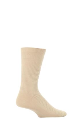 Mens 1 Pair HJ Hall Original Cotton Softop Socks Oatmeal 11-13