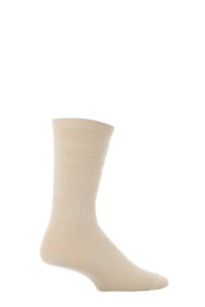 Mens 1 Pair HJ Hall Extra Wide Cotton Softop Socks Oatmeal 6-11