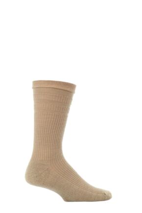 Mens 1 Pair HJ Hall Extra Wide Wool Softop Socks Oatmeal 11-13