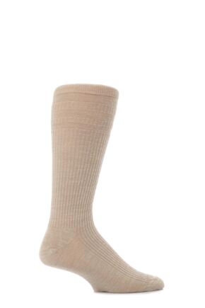 Mens 1 Pair HJ Hall Mid Calf Wool Softop Socks Oatmeal