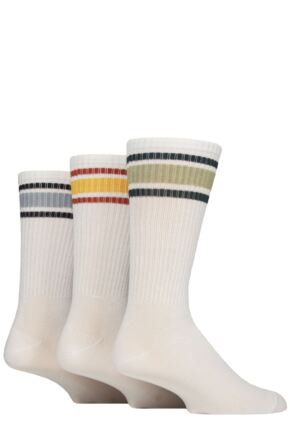 Mens 3 Pair SOCKSHOP Wildfeet Bamboo Sports Socks White Green / Yellow / Blue Stripes 7-11 Mens