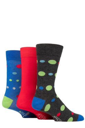 Mens 3 Pair SOCKSHOP Wildfeet Patterned Spots and Stripes Bamboo Socks