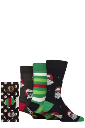 Mens 3 Pair SOCKSHOP Wildfeet Bamboo Christmas Socks in Santa Patterned Gift Box