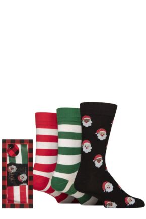 Mens 3 Pair SOCKSHOP Wildfeet Bamboo Christmas Socks in Red Check Gift Box