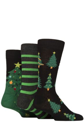 Mens 3 Pair SOCKSHOP Wildfeet Bamboo Christmas Patterned Socks with Gift Tag