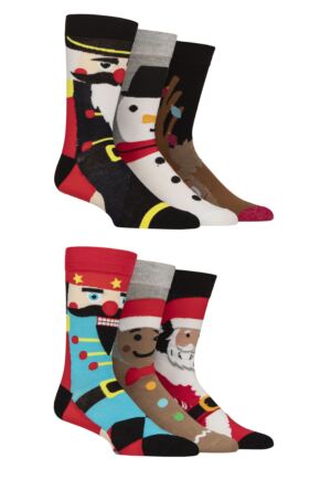 Mens 3  Pair SOCKSHOP Wildfeet Bamboo Christmas Mismatched Socks