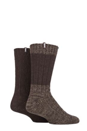 Mens 2 Pair Jeep Wool Blend Cable Knit Boot Socks Brown / Earth 6-11 Mens