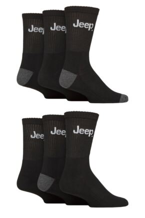 Mens 6 Pair Jeep Cushioned Performance Crew Sports Socks Black 6-11