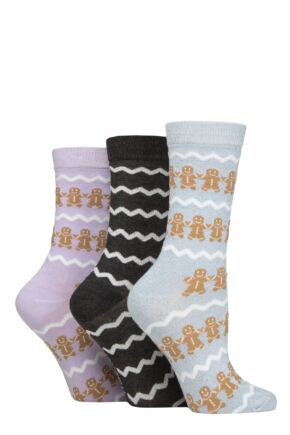 Women's 3 Pair SOCKSHOP Wildfeet Christmas Patterned Bamboo Socks