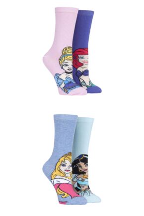 Women's 4 Pair SOCKSHOP Disney Princesses Sleeping Beauty, Cinderella, Jasmine and Ariel Socks