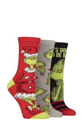 Mens and Women's 3 Pair SOCKSHOP Grinch Cotton Socks