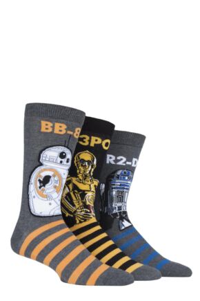 Mens SOCKSHOP 3 Pair Star Wars R2-D2, C-3PO and BB-8 Droids Pack Cotton Socks