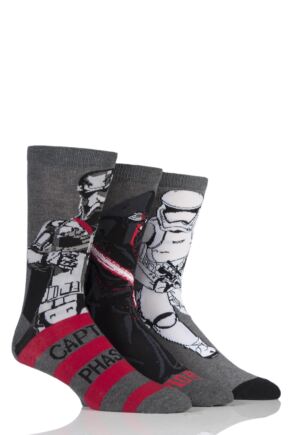 Mens 3 Pair Star Wars New Villains Kylo Ren, Captain Phasma and Storm Trooper Socks