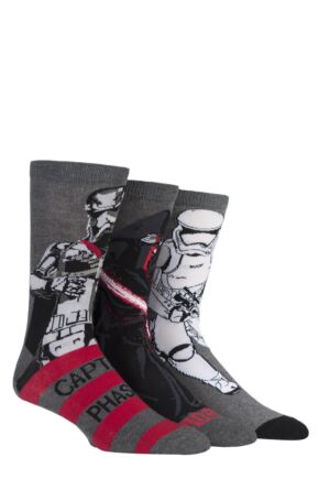 Mens 3 Pair Star Wars New Villains Kylo Ren, Captain Phasma and Storm Trooper Socks