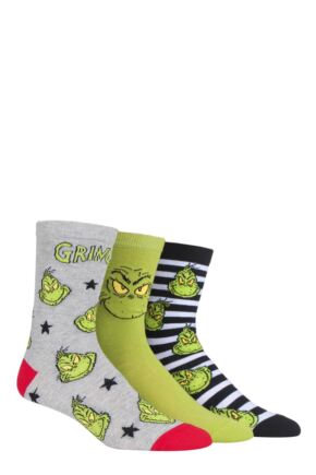 Mens and Women's SOCKSHOP 3 Pair Grinch Cotton Socks