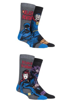 Mens SOCKSHOP 4 Pair Marvel Hawkeye, Black Widow, Black Panther and Doctor Strange Cotton Socks