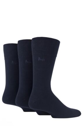 Mens 3 Pair Pringle Dunvegan Comfort Cuff Plain Cotton Socks Navy 12-14