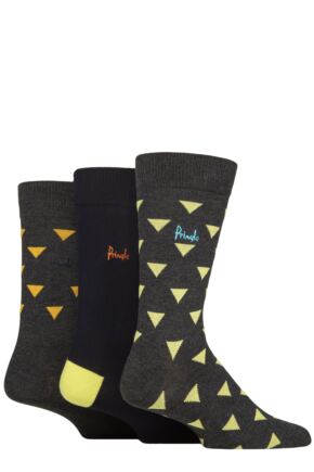 Mens 3 Pair Pringle Patterned Bamboo Socks Charcoal Lime Green Triangles 7-11 Mens