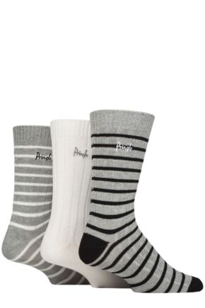 Mens 3 Pair Pringle Bamboo Leisure Socks Small Stripes Grey 7-11