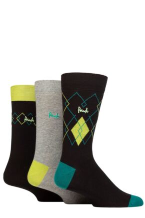 Mens 3 Pair Pringle Cotton and Recycled Polyester Patterned Socks