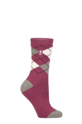 Women's 1 Pair SOCKSHOP Heat Holders 1.6 TOG Lite Patterned and Striped Socks Cali Muted Coral 4-8