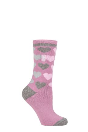 Women's 1 Pair SOCKSHOP Heat Holders 1.6 TOG Lite Patterned and Striped Socks Paris Hearts Mauve 4-8 Ladies