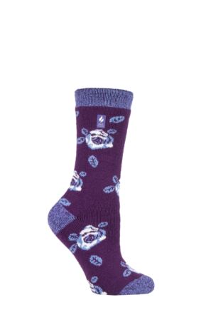 Women's 1 Pair SOCKSHOP Heat Holders 1.6 TOG Lite Patterned and Striped Socks Rome Floral Magenta Plum 4-8 Ladies