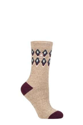 Women's 1 Pair SOCKSHOP Heat Holders 1.6 TOG Lite Patterned and Striped Socks Lourdale Fairisle Oatmeal 4-8