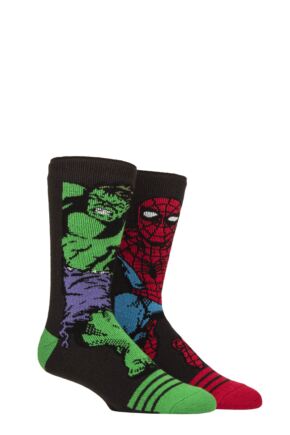 Mens 1 Pair SOCKSHOP Heat Holders 1.6 TOG Lite Marvel's The Hulk & Spider-Man Thermal Socks