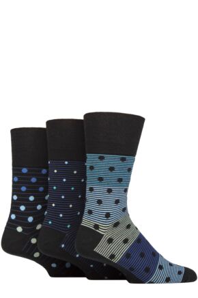 Mens 3 Pair Gentle Grip Cotton Argyle Patterned and Striped Socks