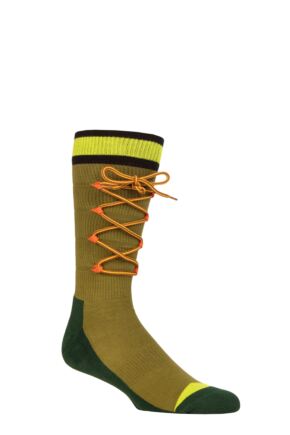 Happy Socks 1 Pair Lace Up Combed Cotton Hiking Socks Green 4-7 Unisex