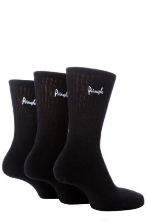 Mens 3 Pair Pringle Cotton Cushion Sports Socks Black Cotton