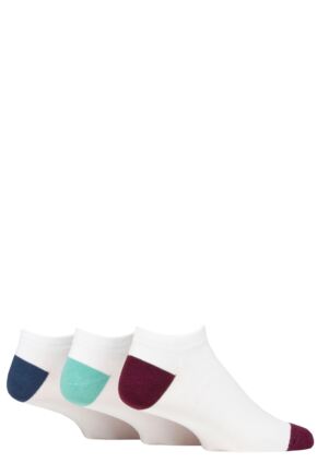 Mens 3 Pair Pringle Plain and Patterned Bamboo Trainer Socks White Navy / Blue / Burgundy Heel & Toe 7-11 Mens