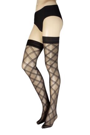 Women's 1 Pair Trasparenze Phuket Lurex Sparkle Diamond Check Hold Ups