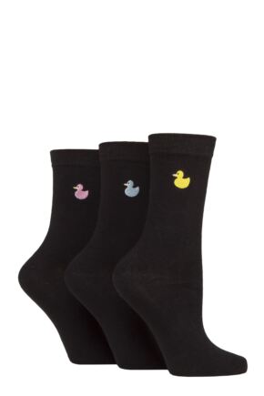 Women's 3 Pair SOCKSHOP Wildfeet Embroidered Socks Rubber Ducks 4-8 Women's