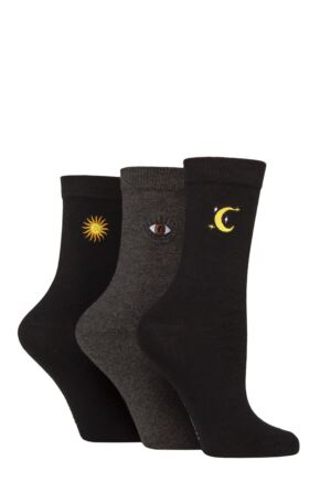 Women's 3 Pair SOCKSHOP Wildfeet Embroidered Socks