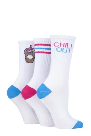 Women's 3 Pair SOCKSHOP Wildfeet Slogan Cotton Sports Socks