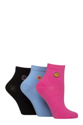 Women's 3 Pair SOCKSHOP Wildfeet Cotton Embroidered Crew Socks