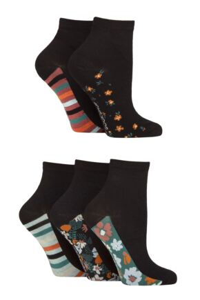 Women's 5 Pair SOCKSHOP Plain and Patterned Bamboo Anklet Socks