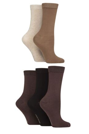 Ladies 5 Pair SOCKSHOP Plain, Patterned and Striped Bamboo Socks Plain Cocoa Mix 4-8